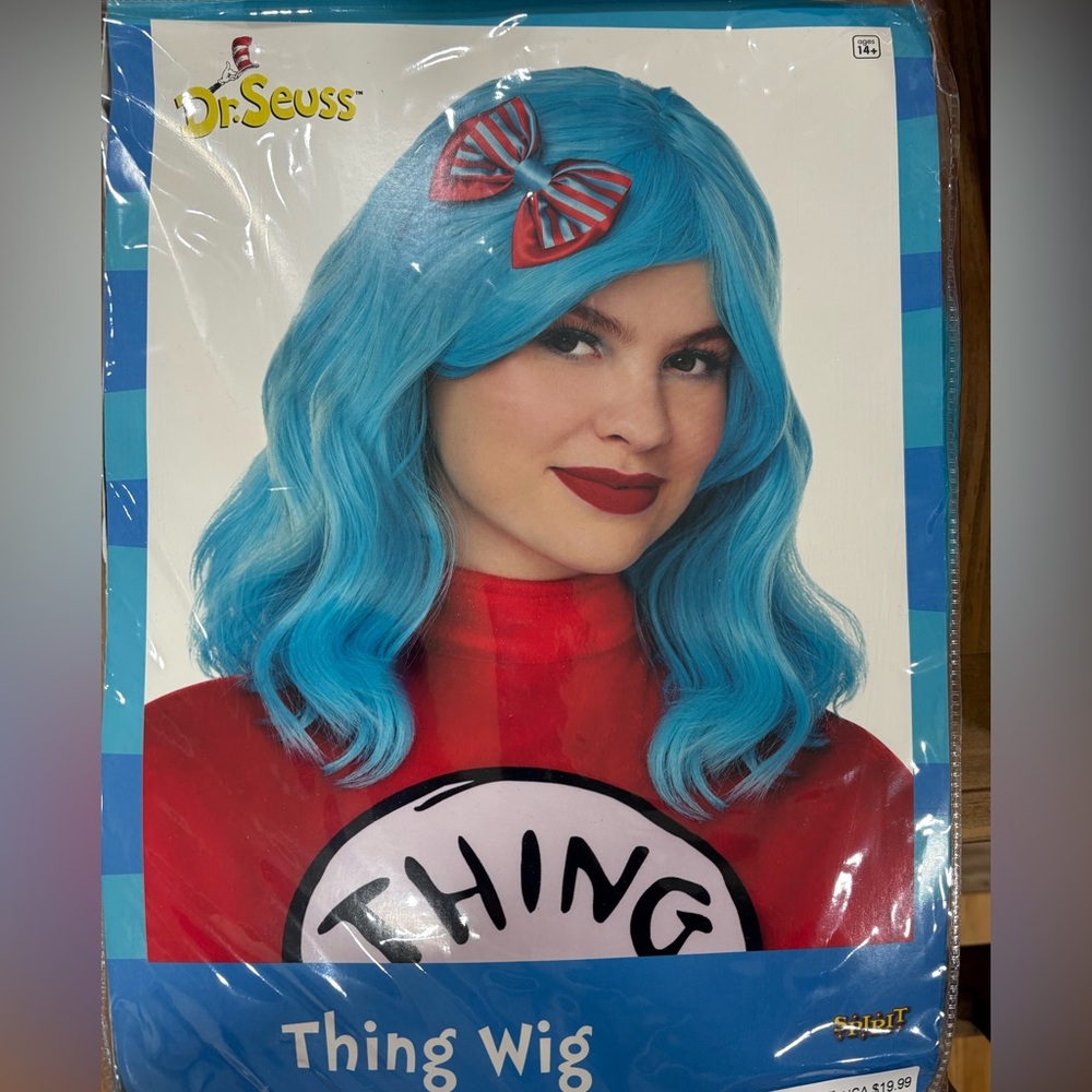 Blue Costume Wig with Red Bow